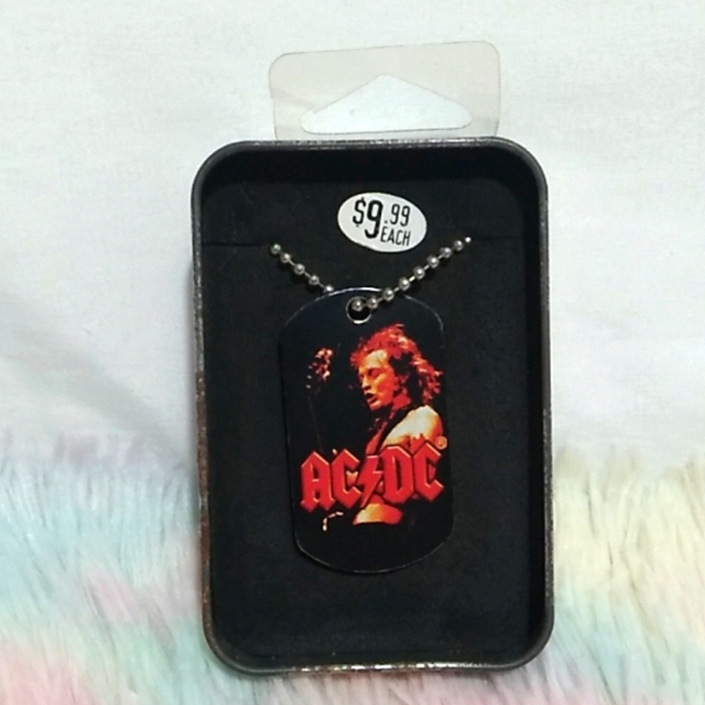 RARE! AC/DC Novelty Vintage 06' Angus Young Guitar Player Dog Tag Necklace